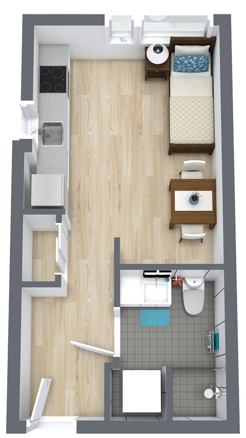 Floor plan for studio, 1 bath, 345 sqft